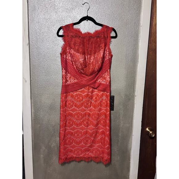 Tadashi Shoji Prom New Years Pepperment Chantilly Lace Boatneck Sleeveless Dress - Picture 2 of 10